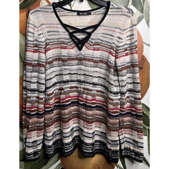 NIC+ZOE Sweaters - Nic + Zoe Large Linen Blend Keyhole Front Pullover Sweater Striped